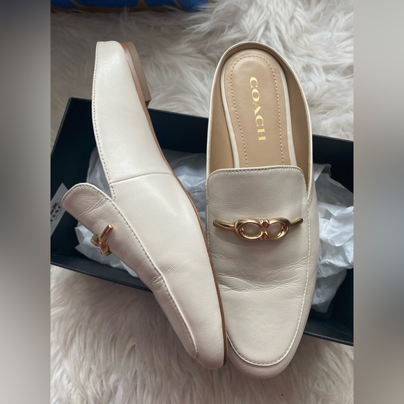 Coach Cream Mules with Gold Accent - Picture 4 of 8